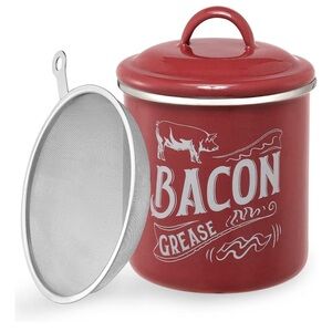 Red Bacon Grease Canister with Drip Strainer